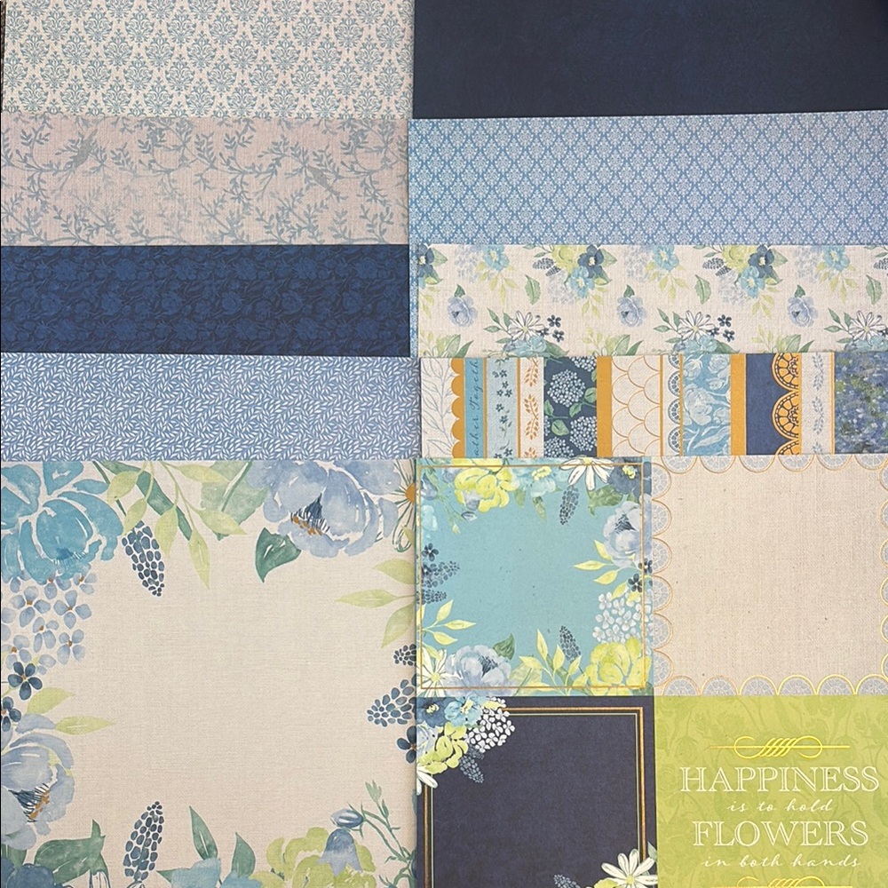 Blue floral scrapbook paper set (10 sheets)